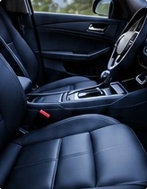 Clean black leather car interior